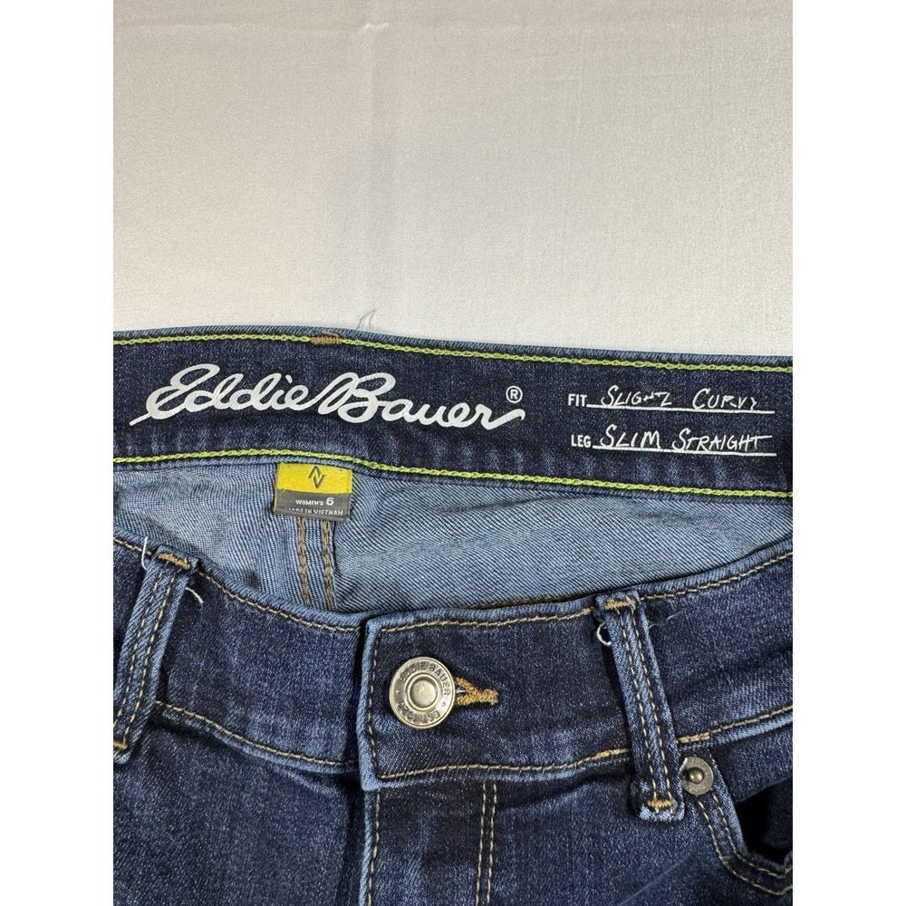 Eddie Bauer Women's Jeans Slightly Curvy Slim Straight Leg Dark Wash Denim 6 - Picture 3 of 7